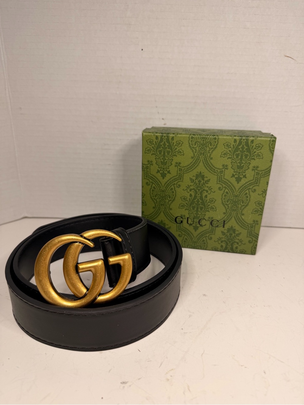 Gucci GG Marmont Leather Belt Size 115-46 Black Gold 43 inch
